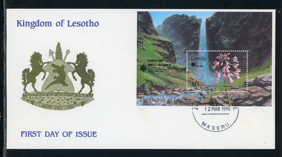 Lesotho Scott #764 FIRST DAY COVER S/S Orchids Flowers FLORA EXPO '90 $$