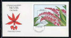 Nevis Scott #634 FIRST DAY COVER S/S Orchids Flowers FLORA Christmas $$