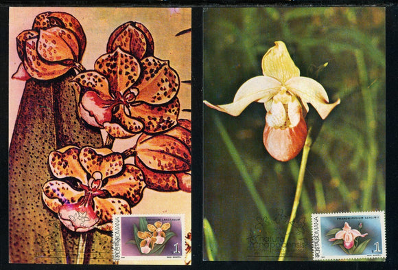Romania Scott #3535//3536 POSTCARDS (2) Orchids FLORA Cluj Gardens CACHET #3 $$