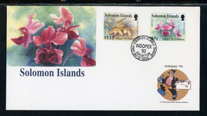 Solomon Islands Scott #753-754 FIRST DAY COVER Orchids FLORA INDOPEX '93 Show $$