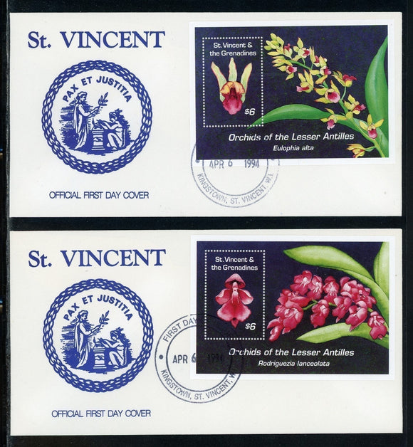 St. Vincent Scott #2043-2044 FIRST DAY COVERS (2) Orchids Flowers FLORA S/S's $$