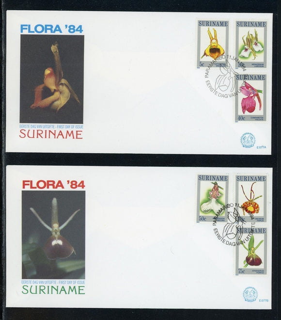 Surinam Scott #663-668 FIRST DAY COVERS (2) Orchids Flowers FLORA $$