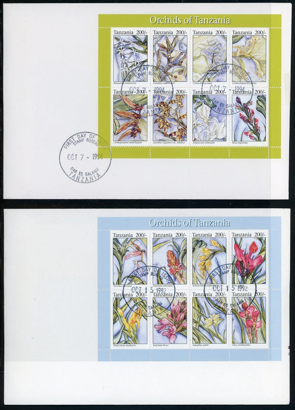 Tanzania Scott #1181-1182 FIRST DAY COVERS Orchids MINISHEETS FLORA $$