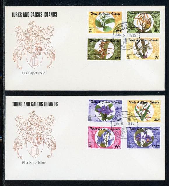 Turks & Caicos Scott #1110-1117 FIRST DAY COVERS Orchids Flowers FLORA $$