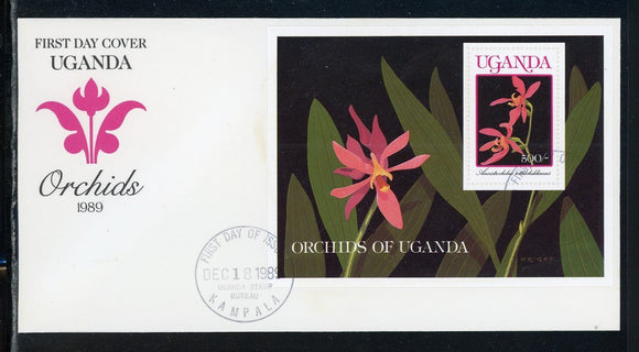 Uganda Scott #756 FIRST DAY COVER Orchids Flowers FLORA S/S $$