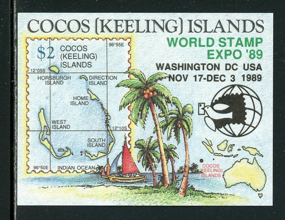 Cocos Islands MNH S/S World Stamp EXPO '89 Washington $2 Maps $$