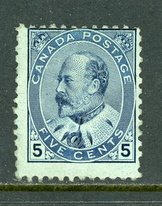 Canada Scott #91 MH King Edward VII 5c blue on blue CV$250+