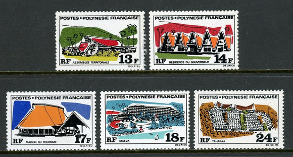 French Polynesia Scott #253-257 MLH Buildings Tourism CV$35+