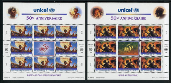 UN-Geneva Scott #294-295 MNH SHEETS of 8 UNICEF 50th ANN CV$22+