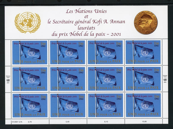 UN-Geneva Scott #384 MNH SHEET of 12 Nobel Peace Prize to Kofi Annan CV$13+
