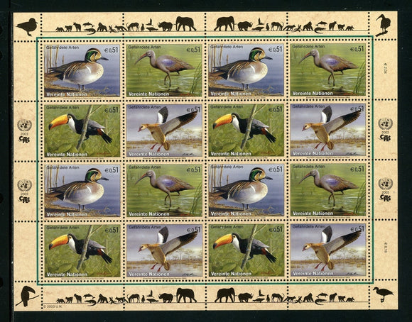 UN-Vienna Scott #332a MNH SHEET of 4 BLOCKS Endangered Species Birds CV$20+