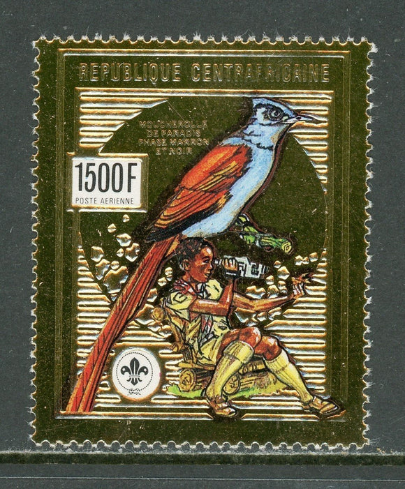 Central African Republic OS #3 MNH GOLD FOIL Paradise Flycatcher Bird FAUNA $$