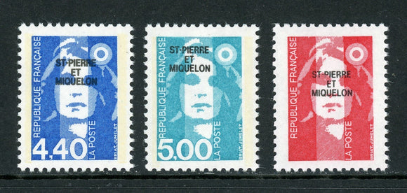 St. Pierre & Miquelon Scott #541//544A MNH OVPT on Marianne 4.40fr-2.50fr CV$5+
