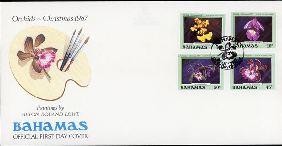 Bahamas Scott #636-639 FIRST DAY COVER Christmas 1987 Orchids FLORA $$
