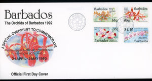 Barbados Scott #838-841 FIRST DAY COVER OVPT World Orchid Conf. FLORA $$