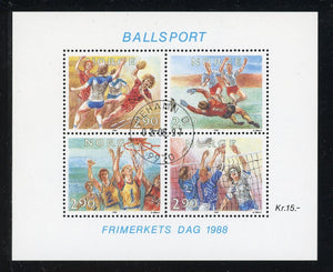 Norway Scott #934 MNH S/S Stamp Day '88 Ball Sports Mehamn CDS CV$10+