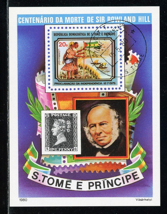 St. Thomas & Prince Scott #577 U S/S Rowland Hill 1st Postage Stamp CV$11+