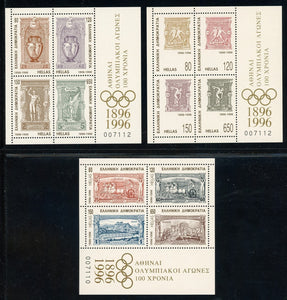 Greece Scott #1832-1834 MNH S/S Modern Olympics Centenary SPORTS CV$45+