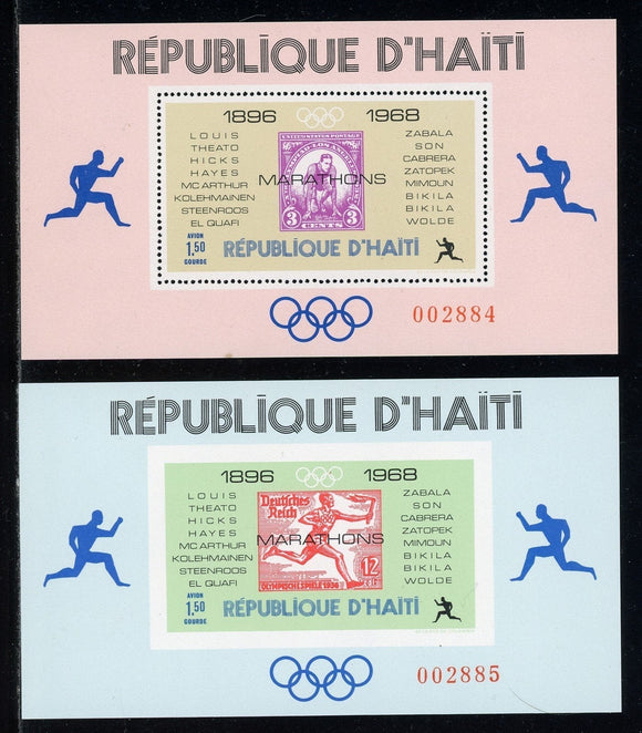 Haiti Scott #616P-616Q MNH S/S OVPT Marathons on OLYMPICS 1968 CV$32+