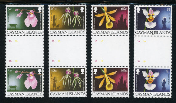 Cayman Islands Scott #672-675 MNH GUTTER PAIRS Christmas 1993 Orchids FLORA $$