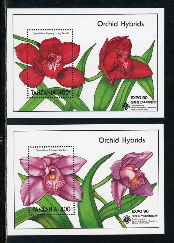 Tanzania Scott #636-637 MNH S/S Orchids Flowers FLORA EXPO '90 CV$12+