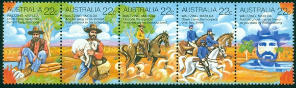 Australia Scott #741 MNH STRIP of 5 Waltzing Matilda Poem $$ TH-1