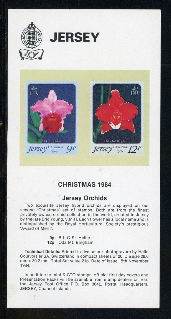 Jersey Scott #346-347 SOUVENIR Jersey Orchids Post Office Announcement $$