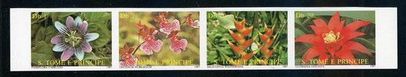 St. Thomas & Prince Scott #804e-h IMPERF MNH STRIP Orchids Flowers FLORA $$