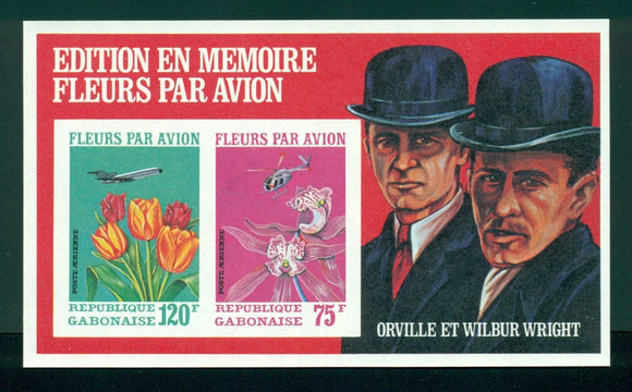 Gabon Scott #C111a IMPERF MNH S/S Wright Brothers Aviation Orchids Flora $$