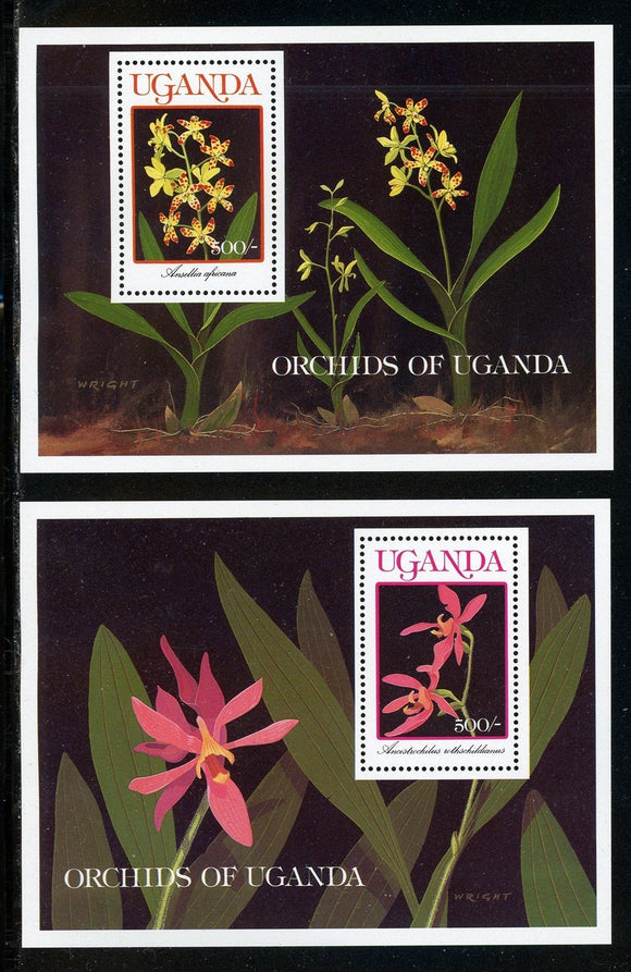 Uganda Scott #755-756 MNH S/S Flora/Flowers Orchids CV$13+