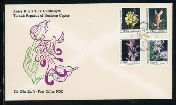 Northern Cyprus Scott #303-306 FIRST DAY COVER Orchids Flowers/Flora $$