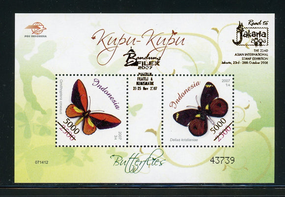 Indonesia Scott #2126 MNH S/S OVPT on Butterflies Stamp EXPOS CV$4+