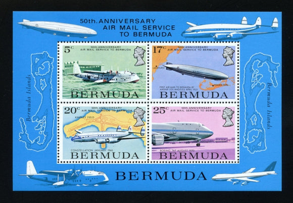Bermuda Scott #321a MNH S/S Air Mail Service to Bermuda Zeppelin Airplane CV$14+