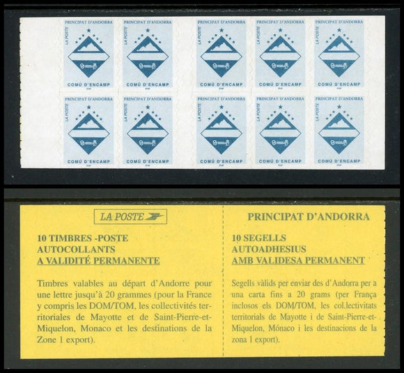 French Andorra Scott #477a SA BOOKLET COMPLETE 3 Fr Arms of Encamp CV$15+