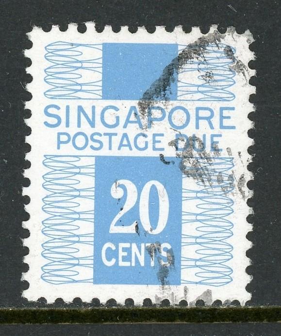 Singapore Scott #J7a Used 1968 Postage Due 20c brt blue PERF 13x13? UNWMK CV$95+