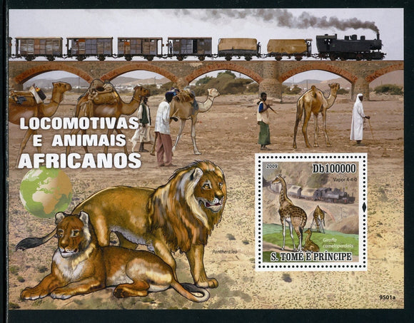 St. Thomas & Prince Scott #2174 MNH S/S African Animals Locomotives $$ TH-1