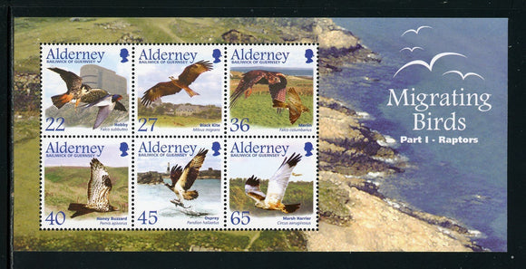 Alderney Scott #190a MNH S/S Birds Raptors FAUNA CV$9+