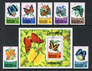 Grenada Grenadines Scott #75-82 CTO Butterflies Insects FAUNA $$ ISH-1