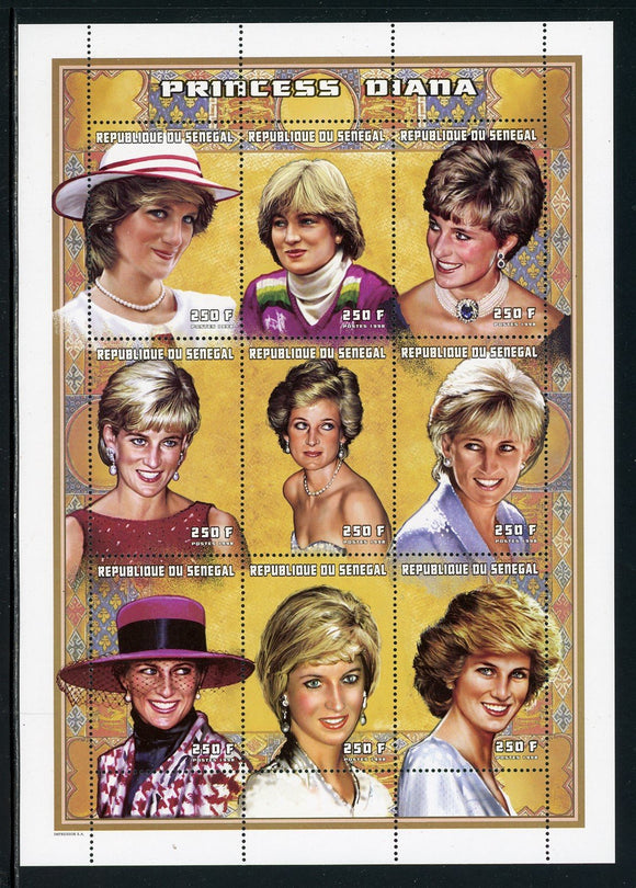 Senegal Scott #1304 MNH SHEET of 9 Princess Diana 250 fr CV$9+ ISH-1