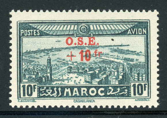 French Morocco MNH: Scott #CB13 10Fr+1-Fr Blue Grn O.S.E. 1938 CV$12+