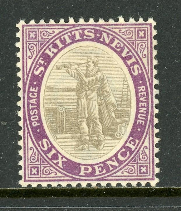 St. Kitts-Nevis Scott #19b MH Columbus 6p WMK3 (1905) ORDINARY PAPER CV$27+