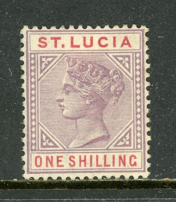St. Lucia Scott #37a MH Victoria 1sh Lilac/Red Die A WMK2 CV$150+