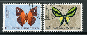 Papua New Guinea Scott #219-220 Used Butterflies Insects FAUNA $1 $2 CV$12+
