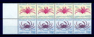 Greenland Scott #257b MNH PANE Crabs FAUNA CV$45+