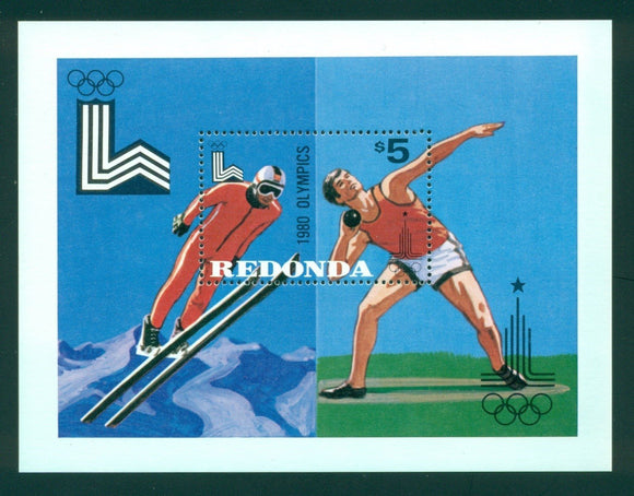Redonda OS #8 MNH S/S 1980 Olympics Lake Placid Moscow $$