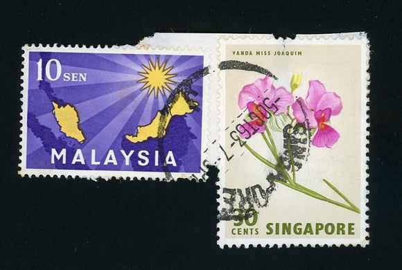 Singapore OS #12 Used Mixed Franking Piece Malaysia and Singapore $$