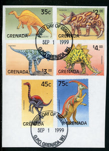 Grenada Scott #2887-2892 FIRST DAY CANCEL ON PIECE Dinosaurs CV$10+ TH-1