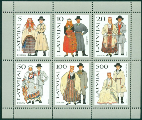 Latvia Scott #348a MNH SHEET of 6 Traditional Costumes CV$25+