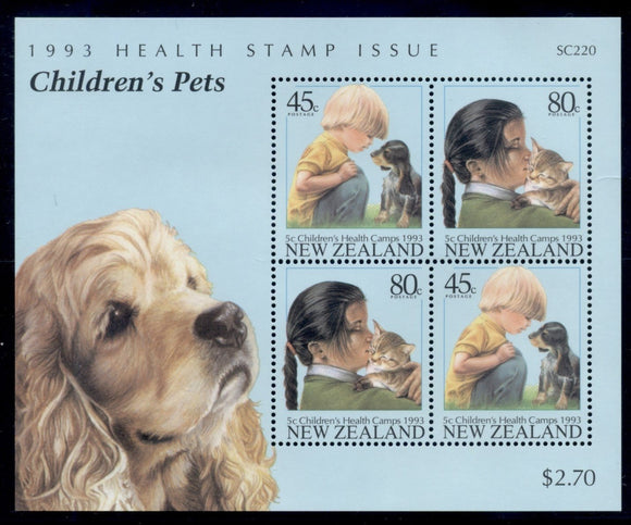 New Zealand Scott #B144a MNH S/S of 4 Children and Pets CV$4+