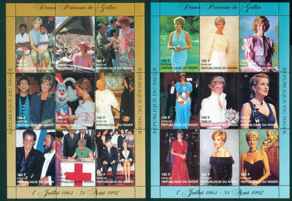 Niger Scott #944-945 MNH SHEETS of 9 Princess Diana of Wales CV$13+
